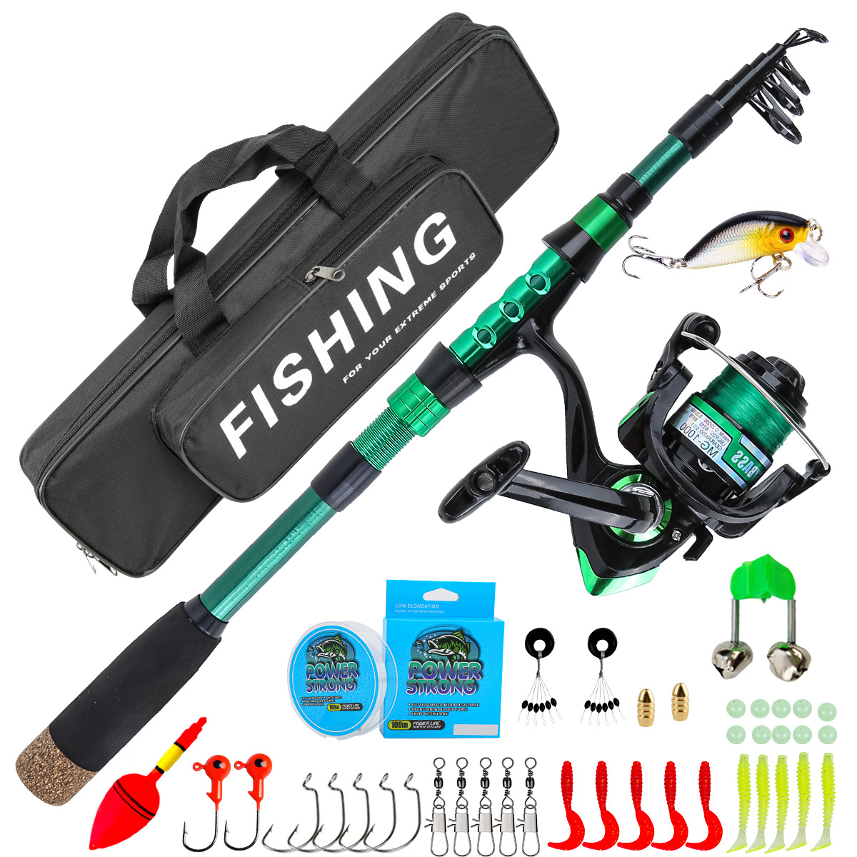 Fishing Line Box - 1.8メートルグリーンカーボンファイバーテレスコピックルアーシーロッドコンボオールインワン釣り道具セット、収納ボックス付き完全釣り具セット