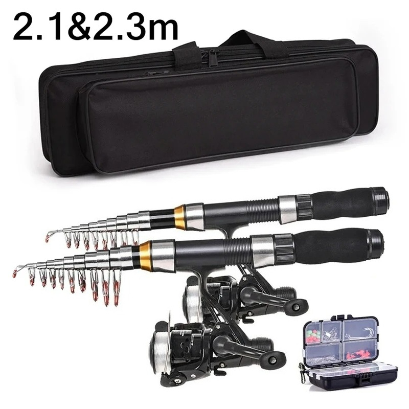 Fishing Line Box - BRAVMAK 2.1/2.3m伸縮式釣り竿リールコンボフルキットカーボンファイバーロッドポールスピニングリール釣りバッグケースペスカギアセット